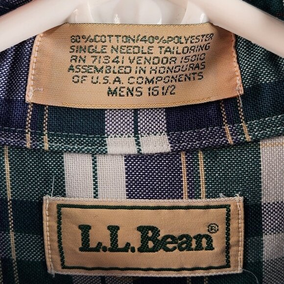 VTG LL Bean Button Up Shirt Short Sleeve Plaid Cotton Blend 16.5 Woven Oxford - Picture 8 of 14